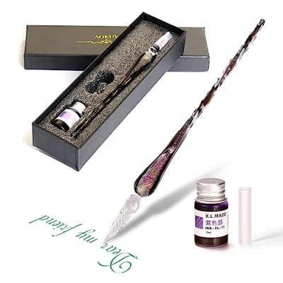 Image of Glass Dip Pen Set Calligraphy Signature Writting for School Stationery Art Decoration Supplies.