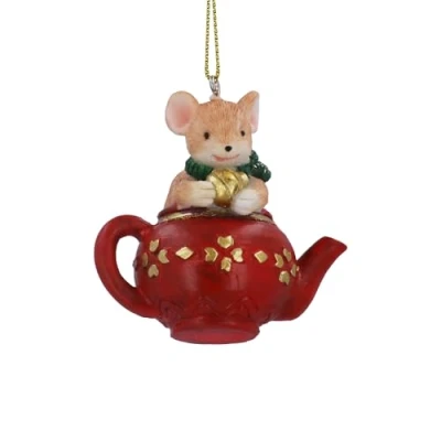 Image of Gisela Graham Resin Mouse in a Teapot 5x6x4cm Hanging Decoration
