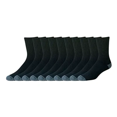 Image of Amazon Essentials Men&#039;s Performance Comfortable Cotton Cushioned Breathable Athletic Crew Sports Socks, 10 Pairs, Black, 11 13
