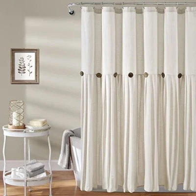 Image of Lush Decor Linen Button Shower Curtain, Off White, 72&quot; x