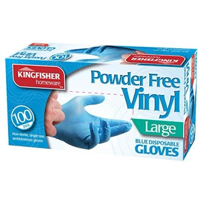 Image of Kingfisher Powder Free Vinyl Gloves, Blue, Large Pack of 100