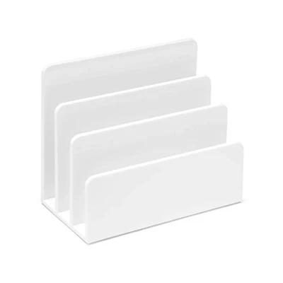 Image of OSCO White High Gloss Plastic Letter Holder Mail Sorter Post Rack Envelope Organiser Document Stand Desk File Storage Display Slots H14.5 x W17.5 D9.5 cm