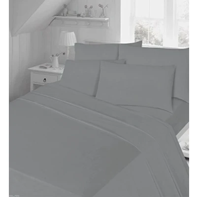 Image of Thermal Flannelette Extra Deep 16&quot;/ 40CM Flannel Fitted Sheet Bed King Size Plain Dyed Bedding, Grey