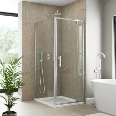 Image of Luxura® 800 x 800mm Pivot Shower Enclosure Door Screen for Wet Room Cubicle Enclosures, 6mm Toughened Safety Glass, Framed, Polished Chrome