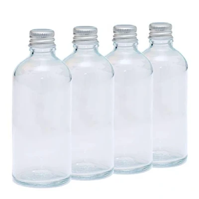 Image of 100ml CLEAR Glass Bottles with SILVER Lids PACK of 4