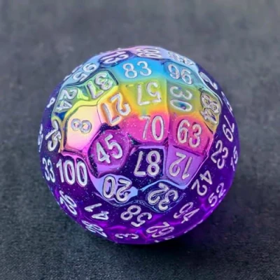 Image of Bescon Dazzling Purple 100 Sided Dice, Game Dice D100, Polyhedral Solid Sides 45MM in Diameter (1.8inch)