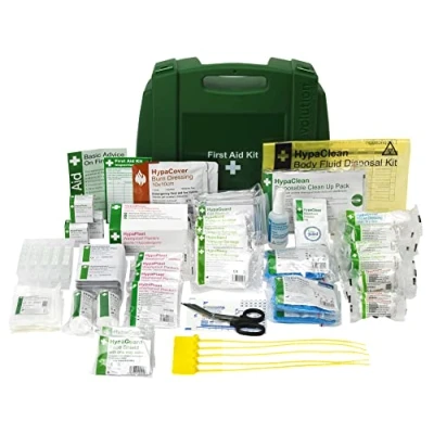 Image of Safety First Aid Group Workplace Kit British Standard (Large 100 Persons) Wall Mountable with Inspection Tags, Extra Plasters, Eye Wash Pods, Body Fluid Disposal Pack