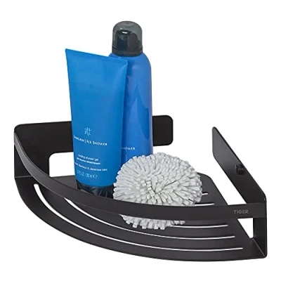 Image of Tiger Caddy Corner Shower Basket Large, Stainless Steel, Black, 22.4 x 70 cm
