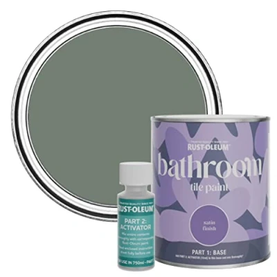 Image of Rust Oleum Green Water Resistant Bathroom Tile Paint in Satin Finish Serenity 750ml