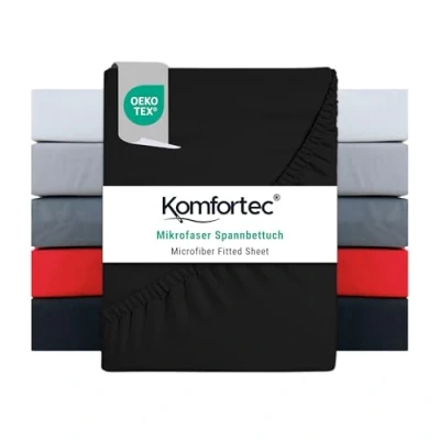 Image of Komfortec Brushed Microfibre Fitted Sheet 160 x 200 cm Black