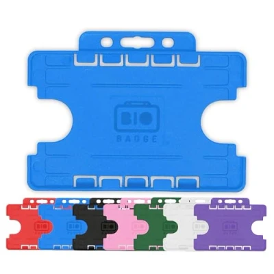 Image of 10x Blue Double Sided Rigid Slide in Open Faced ID Card Holders Horizontal/Landscape Identity Plastic Holder Holds a 86mm 54mm cr80 Credit Sized PCL Media ltd