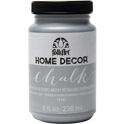 Image of Plaid:Craft Folkart Home Decor Chalk Paint Metallic 8 Oz Silver, Acrylic, 236.6 ml (Pack of 1)