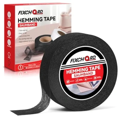 Image of FIXCHORD Hemming Tape, Wonder Web No Sewing Iron on Extra Strong Fusible Fabric Tape for Clothes Curtains Ironing and Bonding, DIY Crafts, Black, 30m*30mm