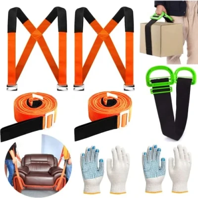 Image of Furniture Moving Straps, YELIKIT 2 Movers Adjustable Lifting Straps with One Person Strap, for Secure Furniture, Appliances, Heavy, Bulky Objects Safely, More Easily (Orange)