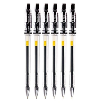 Image of Dong A Fine Tech, 0.25mm, Gel Ink Roller Ball Pens, Black (Pack of 6) by