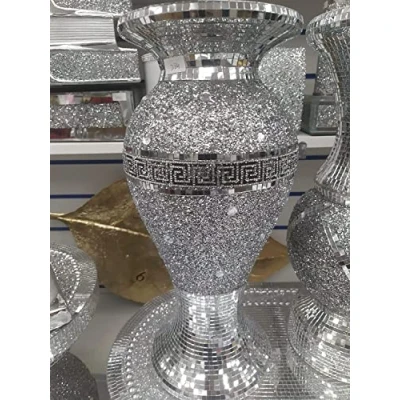Image of Deenz 40Cm Sparkle Diamond Crushed Crystal Sparkly Silver Mirrored Floor Vase Style 054