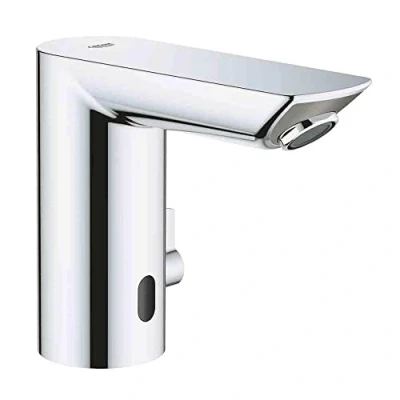 Image of GROHE Bau Cosmopolitan E Infrared Sensor Touchless Basin Mixer Tap with Mixing Device (Water Saving Technology, Mains Powered, 7 Pre Set Programs, Tails 3/8 Inch), Size 123 mm, Chrome, 36453000