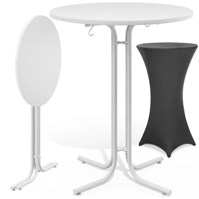 Image of CASARIA® Round Bar Table with Slip Cover 110 High 70cm Diameter Foldable &amp; Easy To Transport Powder Coated Metal Stable Bistro Party Weatherproof White Anthracite