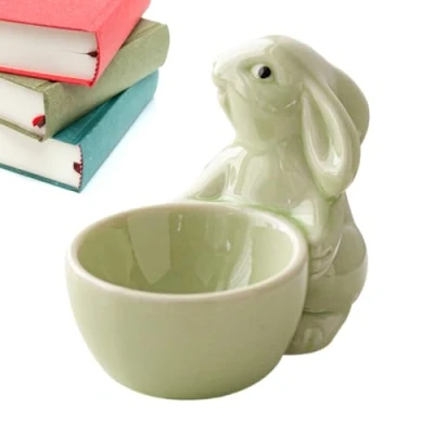 Image of Rehmanniae Egg Cup Holder Set, Cups for Breakfast, Breakfast Holder, Rabbit Shape Brunch Soft Boiled Egg, Green