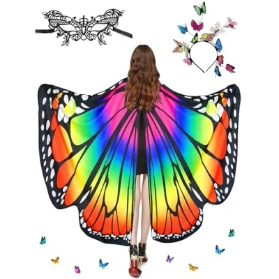 Image of Sundonix Butterfly Wings Fairy Costume Adult Monarch Moth Cape for Women(Rainbow)