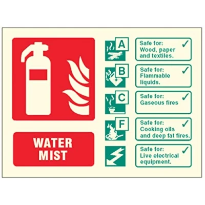 Image of Caledonia Signs Water mist extinguisher identification Photoluminescent Rigid Sign