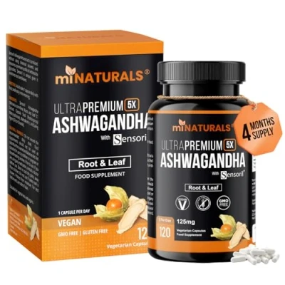 Image of Ashwagandha Sensoril Capsules from Root &amp; Leaf Powder KSM 66 Alternative 120 Made in UK by miNATURALS