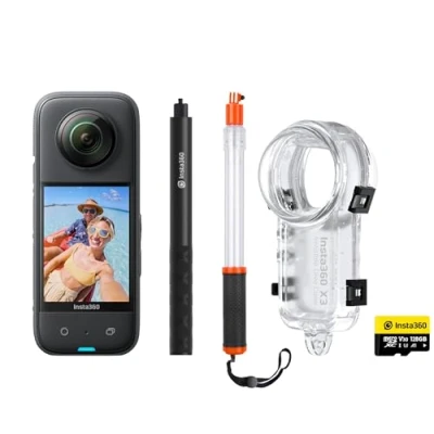 Image of Insta360 X3 360 Degree Action Camera DIVERS KIT PRO inc: 50M/164ft Invisible Dive Case + Selfie Stick Transparent Floating 128GB