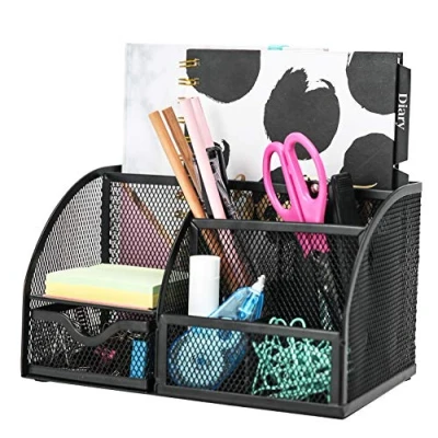 Image of EXERZ Desk Organiser/Mesh Tidy Caddy/Pencil Holder Multifunctional with 7 Compartments Black