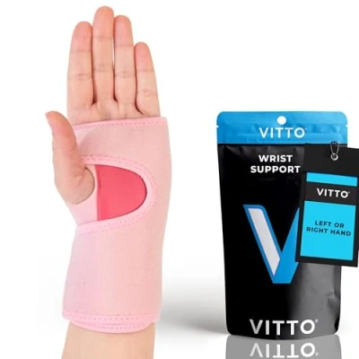 Image of VITTO Wrist Support Arthritis, RSI, Sprain, Fracture, Carpal Tunnel Splint w/Adjustable Straps, Removable Metal Plate Unisex Supports for Everyday Use (Pink Left Hand, S M)