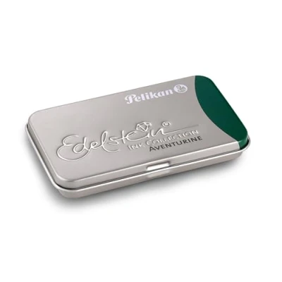 Image of Pelikan 339648 Gemstone GTP/6 Fountain Pen Ink in Metal Case Garnet Cartridge grün
