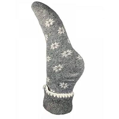 Image of Joya Luxurious Cuff Bed Wool Blend Socks UK 4 7 EU 36 40 Grey With Cream Snowflakes