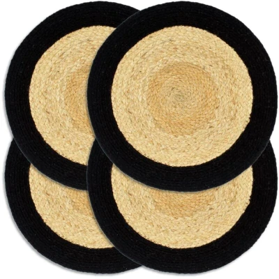 Image of vidaXL Placemats 4 pcs Natural and Black 38 cm Jute Cotton