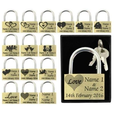 Image of Anniversary, Valentines Present, Wedding Favour 40mm Love Lock Personalised Engraved Padlock (Love Heart)