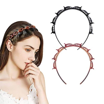 Image of Double Bangs Hairstyle Hairpin, 2pcs Hairpin Headbands, Twist and Clip Headband/Korean Braided Headband/Hairpin Hair Band/DIY Hairband Non slip/Double Layer Plait Headband for Women Girls