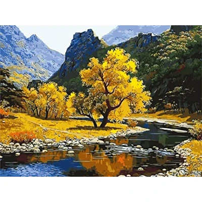 Image of OWN4B Cross Stitch Kits Stamped, Forest Mountain Beautiful Landscape Printed Pattern 11CT 14.2x18.1 inch DIY Embroidery Kit (Landscape)