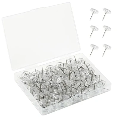 Image of BraMccer Drawing Pins,150 Pcs Clear Push Pins with Storage Box,Thumb Tacks for Pinboard,Notice Board Pins,Pin Pins,for Wall Hangings, Cork Board, Maps Posters Photos, Pinboard (Clear)