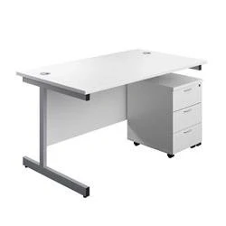 Image of 1600X800 Rectangular Desk White Silver &amp; 3 Drawer Pedestal Bundle