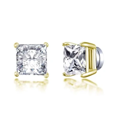 Image of Philip Jones Gold Plated Square Magnetic Clip On Stud Earrings Created with Zircondia® Crystals
