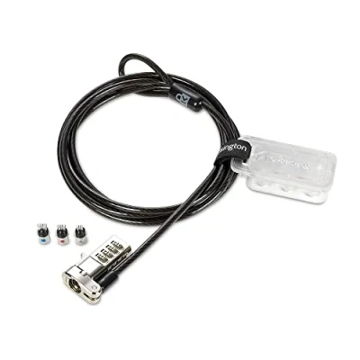 Image of Kensington Universal 3 in 1 Combination Laptop Lock Kit, Computer Anti Theft Security Tether Device, 1.8 Metre Secure Flexible Carbon Steel Cable K62316WW, Black