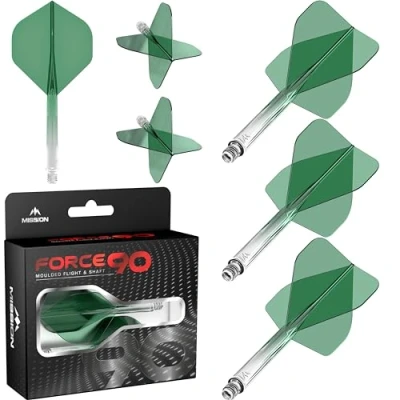 Image of Mission Darts Force 90 Integrated Precision Moulded Dart Flight And Shaft System, Pack of 3 Professional Highly Durable Combined Flights Stems Standard No.2