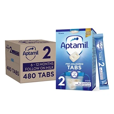 Image of Aptamil 2 Follow On Baby Milk Formula Pre Measured Tabs, 6 12 Months, 120 Tabs (Pack of 4) 1 tab = scoop (24g)