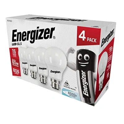 Image of Energizer GLS Replacement LED Bulb 4 Pack (Daylight B22, 60W) [Energy class F]