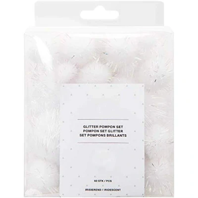 Image of CRAFTY CAPERS 60 Tinsel Craft Pom Poms Iridescent White Glitter (10 to 45mm)