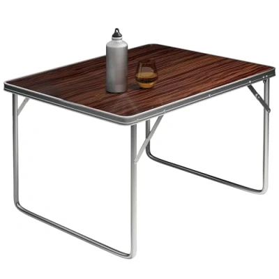 Image of Alu Camping Table Folding with Handle 80x60x70 cm Foldable Wood Look Furniture Side Outdoor Festival Trestle Portable Lightweight