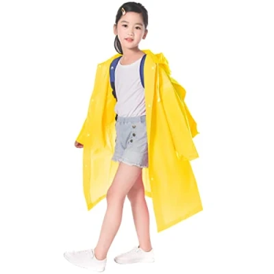 Image of Kids Waterproof Rain Coat, EVA Poncho with Hood for Girls Boys, Children Raincoat School Bag Cover, Toddler Rainwear Jacket Cape Outdoor Cycling Hiking Camping Climbing (Yellow)