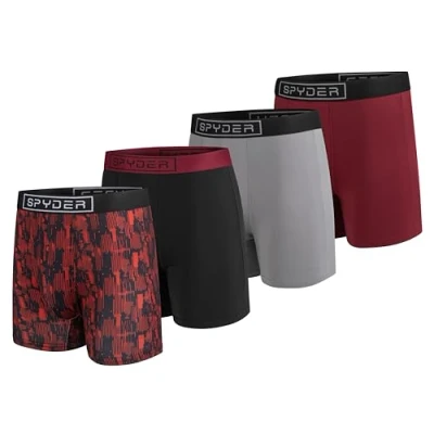 Image of Spyder Mens Boxer Briefs 4 Pack Poly Spandex Performance Underwear, Red/Red/Black/Grey, M