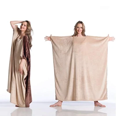 Image of Kanguru Momonga Brownie wearable blanket, fleece blankets for adults, oodies women, birthday gifts funny fluffy Brown and Cream, Size 120 x cm,