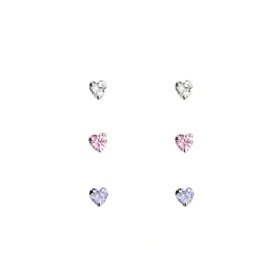 Image of The Rose &amp; Silver Company Women 925 Sterling Cubic Zirconia Tiny Heart Stud Earrings Set