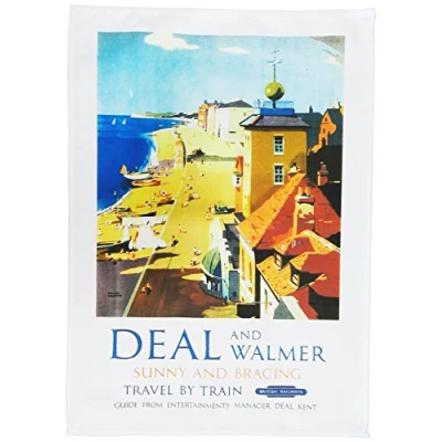 Image of Half a Donkey Deal and Walmer Sunny Bracing Retro Style Travel Poster Large Cotton Tea Towel
