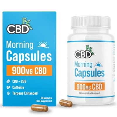 Image of CBDfx 900mg CBD High Strength Morning Capsules with Caffeine, CBG &amp; Unique Terpene Blend, Vegan, Gluten Free, 60
